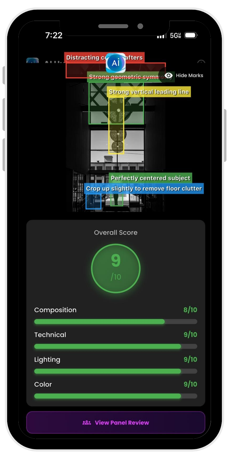 AI photo feedback with score and critique